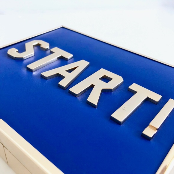 ZARA Start Box Clutch Crossbody Bag Blue Gold - Picture 8 of 8